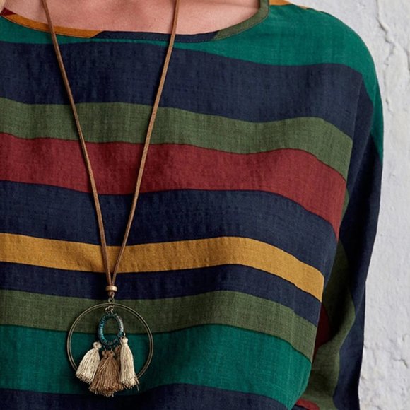 Color block Striped Print Half Sleeve Blouse - Picture 2 of 6